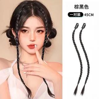 Set of 2: Braided Hair Fringe 1 Pair - Brownish Black by Jasmintinea