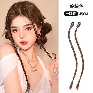 Set of 2: Braided Hair Fringe 1 Pair - Brown by Jasmintinea