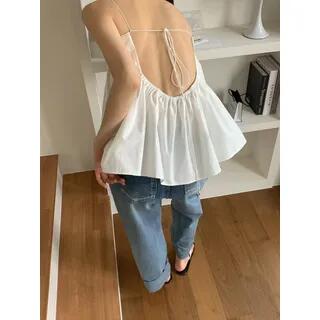Plain Flowy Open Back Camisole Top White by ISSOL