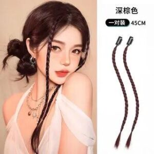 Set of 2: Braided Hair Fringe 1 Pair - Dark Brown 276155355