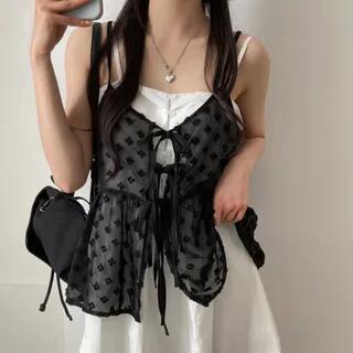 Floral Print Tie String Camisole Top Black by PINPI