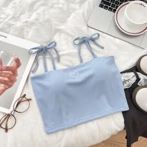 Heart Embroidered Cropped Camisole Blue 276377920