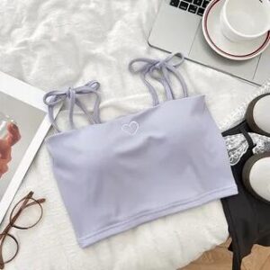 Heart Embroidered Cropped Camisole Light Purple 276377940