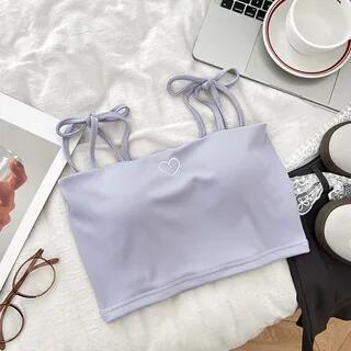 Heart Embroidered Cropped Camisole Light Purple by DIYI