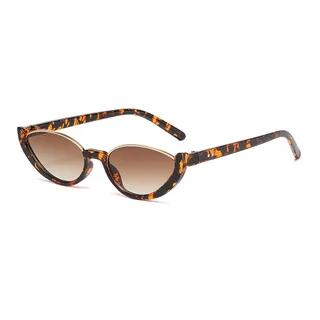 Small Oval Semi-Rimless Sunglasses C4 - Gray Brown & Leopard - Black & Brown by Aisyi