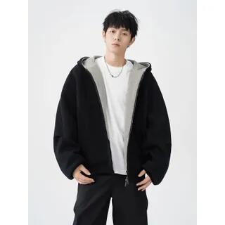 Two Tone Oversized Zip-Up Hoodie Black by Lingaris