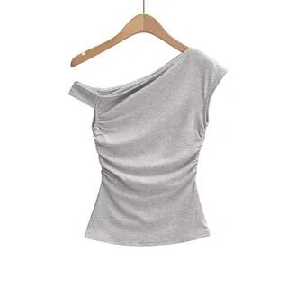 Off Shoulder Plain Top Light Gray by Ulark
