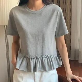 Short Sleeve Plain Ruffled Hem Top Black by SeoulPop