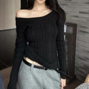 Black Off Shoulder Ribbed Top fashion styling inspiration