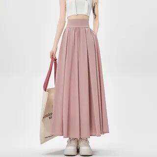 High Rise Plain Maxi A-Line Skirt Pink by Daybreak