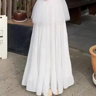 High Rise Plain Accordion Pleated Maxi A-Line Skirt White by Cloud Nine
