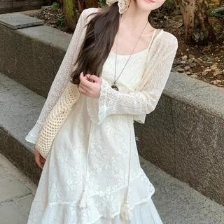 Long Sleeve Lace Crop Cardigan Cardigan - White by Faiar