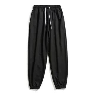 Drawstring Waist Plain Harem Sweatpants Black by Yelmenor