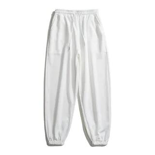 Drawstring Waist Plain Harem Sweatpants White by Yelmenor