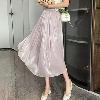 High Waist Plain Midi Pleated Skirt Light Purple by Sisyphi