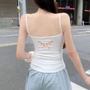 Square Neck Butterfly Cut Out Plain Crop Camisole Top White 279071526