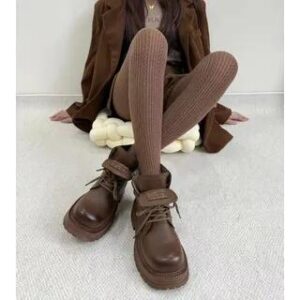 Plain Cable-Knit Tights Normal Edition - Dark Coffee 279155365