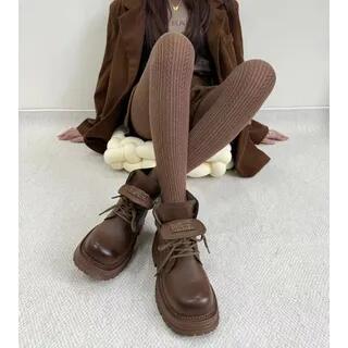 Plain Cable-Knit Tights Normal Edition - Dark Coffee by Melon Juice