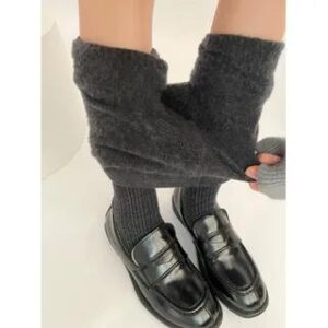 Plain Cable-Knit Tights With Lining Edition - Dark Gray 279155366