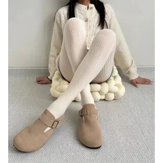 Plain Cable-Knit Tights Normal Edition - Cream White by Melon Juice