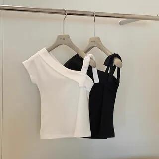 Short-Sleeve Cold Shoulder Plain T-Shirt White by PERKARP