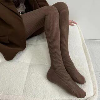 Plain Cable-Knit Tights Normal Edition - Oatmeal by Melon Juice