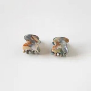 Set of 2: Acetate Mini Hair Claw Set of 2 - Pattern - Grayish Blue & Brown 279165321