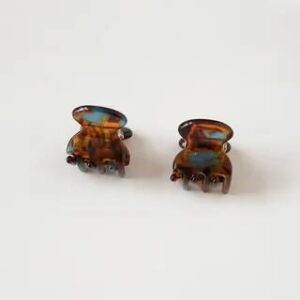 Set of 2: Acetate Mini Hair Claw Set of 2 - Pattern - Blue & Brown 279165323