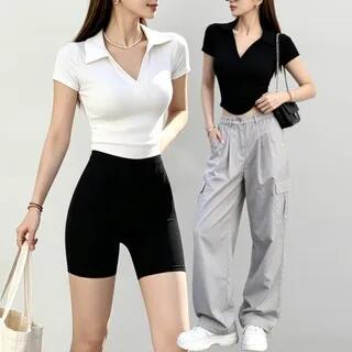 Short-Sleeve Plain Polo Shirt Gray by Magimomo