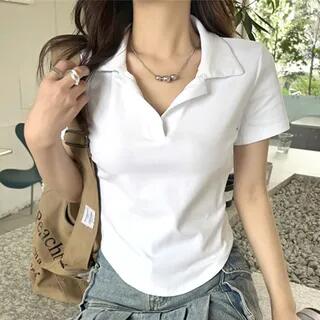 Short-Sleeve Plain Polo Shirt White by Magimomo