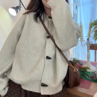 Round Neck Melange Toggle Cardigan Ivory by Beem