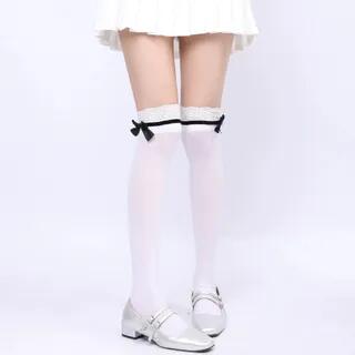 Lace Trim Socks (Various Designs) Over The Knee - White by Whychunga