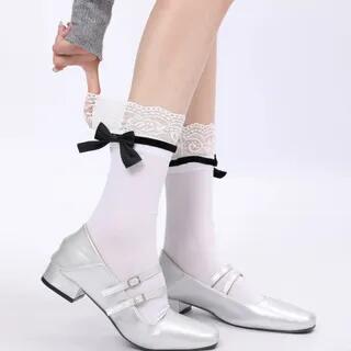 Lace Trim Socks (Various Designs) Mid Calf - White by Whychunga