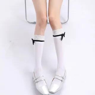 Lace Trim Socks (Various Designs) Over The Calf - White by Whychunga