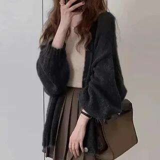 V-Neck Plain Button Up Cardigan Black by Bolgivy