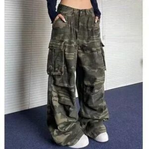Low Rise Camouflage Pocket Loose-Fit Wide-Leg Cargo Pants Camouflage 279645841