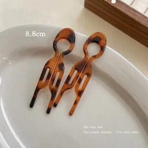 Hair Pin Set 1 Pair - Leopard - Amber & Coffee | Rodiv 279696919