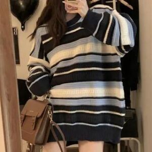 pink red black and beige striped oversized polo knit