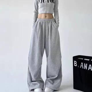 Drawstring Waist Plain Baggy Sweatpants CFX-k181 - Gray by PERKARP