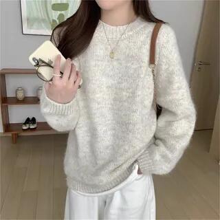 Crew Neck Plain Sweater Oatmeal by Sienne
