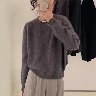 Crew Neck Plain Sweater Dark Gray by Sienne