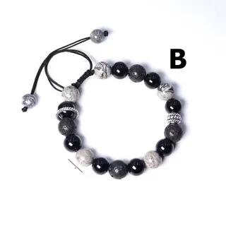 Faux Gemstone Bead Bracelet B - Bracelet - Silver Ring - Black by Lilafey