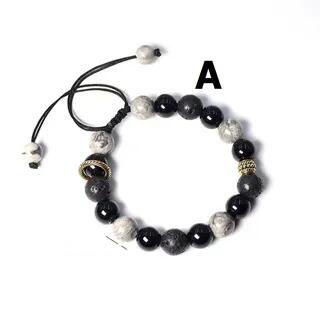 Faux Gemstone Bead Bracelet A - Bracelet - Gold Ring - Black by Lilafey