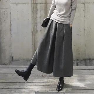 High Rise Plain Crop Wide Leg Pants Dark Gray by Lewwe