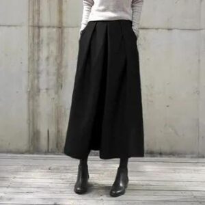 High Rise Plain Crop Wide Leg Pants Black 279926847