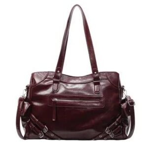 Studded Buckled Faux Leather Utility Tote Bag Wine Red 279926858