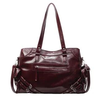 Studded Buckled Faux Leather Utility Tote Bag Wine Red by FAYLE