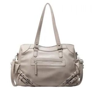 Studded Buckled Faux Leather Utility Tote Bag Khaki 279926904