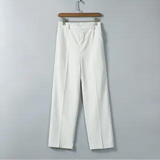 Mid Rise Plain Straight Leg Dress Pants Milky White by Ninine