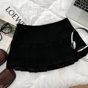 Low Waist Plain Pleated Mini A-Line Skirt Black | DIYI 280170772